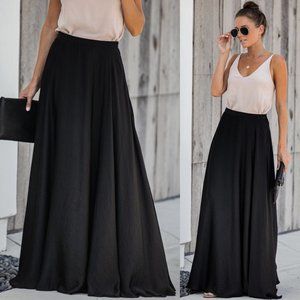 NWT Vici Duchess Satin Maxi Skirt Black Large Silk Wedding Guest Elegant Flowy